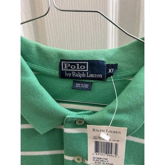 POLO RALPH LAUREN GREEN WHITE STRIPE BluePONY CLASSIC FIT NWT XL Vtg Y2K